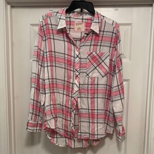 Arizona Jean company Pink and White Plaid Shirt size large